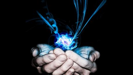 Hands Embracing Energy in Abstract Form wallpaper