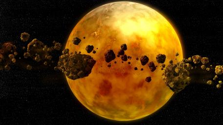 Fiery Planet and Asteroid Belt wallpaper