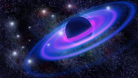 Mystical Ringed Planet in Cosmic Expanse wallpaper