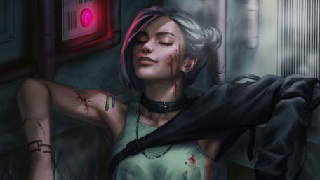 Wounded Cyberpunk Warrior's Respite wallpaper