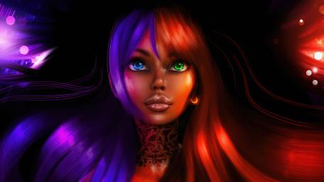 Tattooed Girl with Differently Colored Eyes and Hair wallpaper