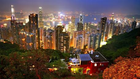 Hong Kong skyscrapers from Victoria Peak at fall wallpaper