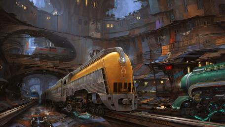 Steampunk monorail train wallpaper