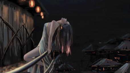 Moonlit Solitude in an Anime Village wallpaper