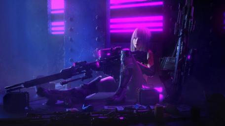 Cyberpunk Warrior Girl in Neon Glow wallpaper