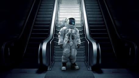 Astronaut on a Surreal Staircase in Space wallpaper