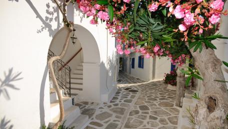 Alley in Santorini wallpaper