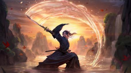 Samurai Warrior Amidst Autumn Serenity wallpaper