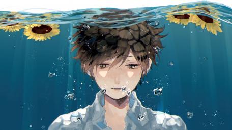 Sunflower Serenity Underwater Anime Experience wallpaper