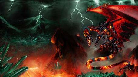 Fiery Dragon Amidst Lava Fury wallpaper