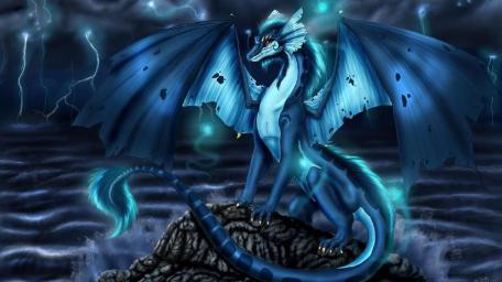 Majestic Blue Dragon Amidst Stormy Skies wallpaper