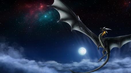 Majestic Dragon Soars Through the Night Sky wallpaper