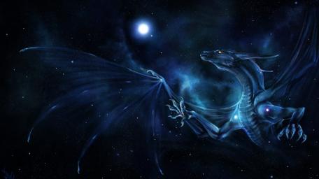 Blue Dragon Soaring Through Cosmic Night Sky wallpaper