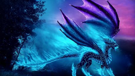 Majestic Blue Dragon in Mystic Forest wallpaper