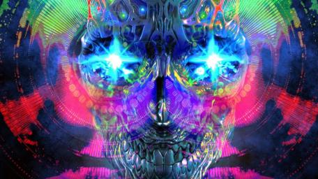 Skull with glowing eyes wallpaper