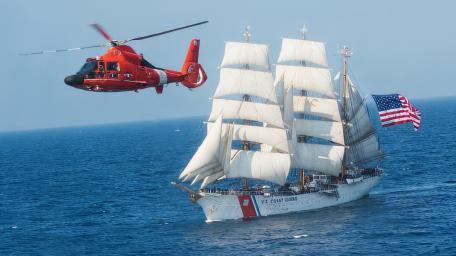 US coast guard Schooner & helicopter wallpaper