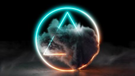 Neon Geometry Amidst Ethereal Smoke wallpaper