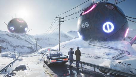 Futuristic Police Patrol in a Snowy Terrain wallpaper