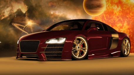 Sleek Sports Car in Cosmic Surroundings wallpaper