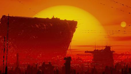 Vibrant Sci-Fi City at Sunset wallpaper