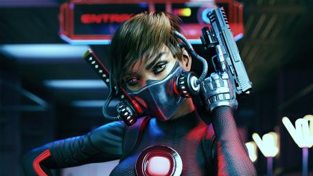 Cyborg Girl with Futuristic Weaponry wallpaper