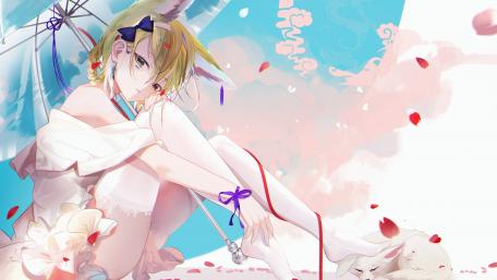Ethereal Anime Girl with Fox Ears in Dreamy Scene wallpaper