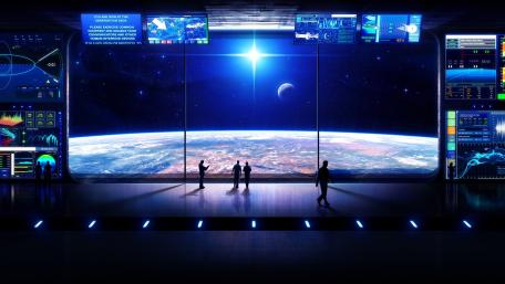 Futuristic Cockpit View of Earth and Beyond wallpaper