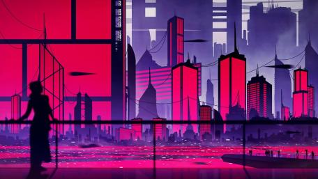Neon Silhouettes in Futuristic City wallpaper