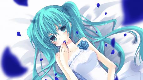 Vibrant Serenity of Hatsune Miku Entwined in Blue wallpaper