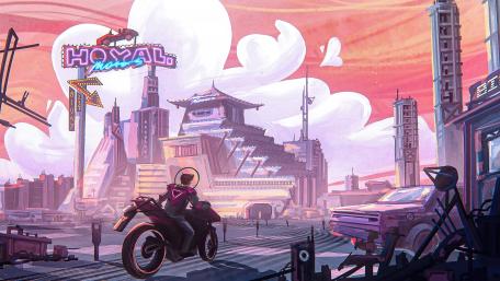 Futuristic Cyberpunk Adventure in a Neon Cityscape wallpaper