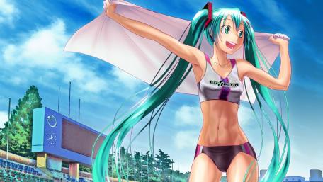 Blue-Haired Beach Day with Miku wallpaper