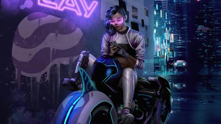 Cyberpunk Biker in Neon Wonderland wallpaper