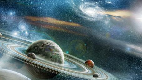 Majestic Rings of Distant Worlds wallpaper
