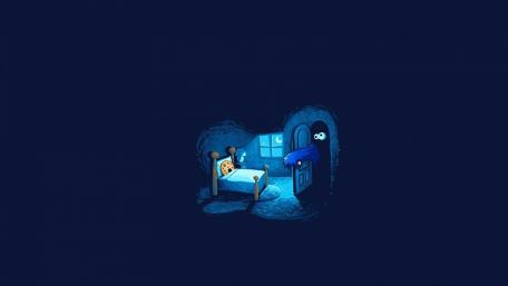 Monster Bedtime Surprise in a Blue Room wallpaper