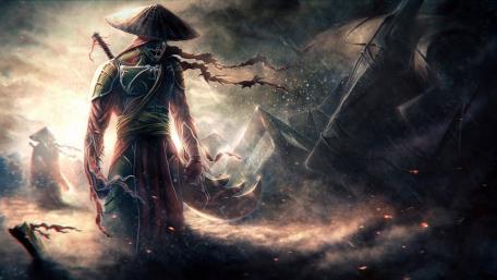 Mystic Demon Ninja Warrior Amidst Chaos wallpaper