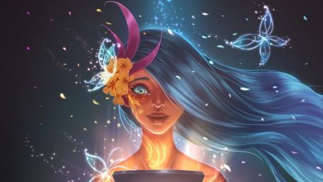 Enchanted Blue-Haired Sorceress wallpaper
