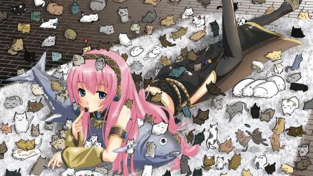 Charming Luka with Adorable Cats Wallpaper wallpaper