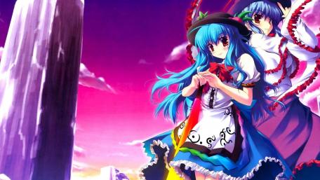 Vibrant Anime Girl in Enchanting Landscape wallpaper