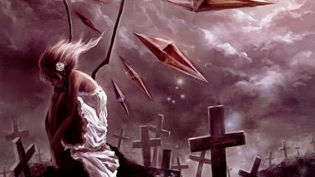 Mystical Reflections in a Dark Graveyard Scene wallpaper
