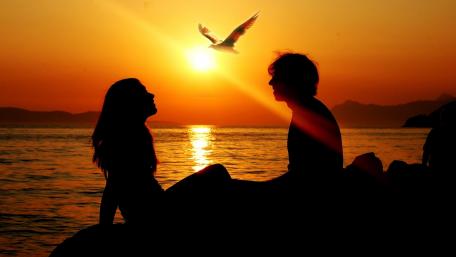 Sunset Silhouette of Love Togetherness Forever wallpaper