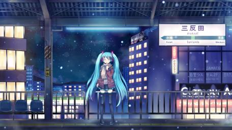 Anime Girl at a Railway Station wallpaper