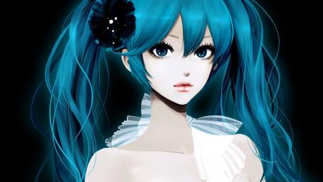Enchanting Blue-Haired Anime Beauty Posing Gracefully wallpaper