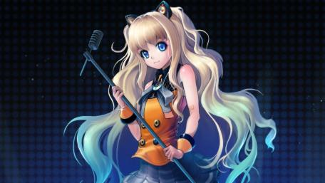 Charming Vocaloid Star at the Mic wallpaper