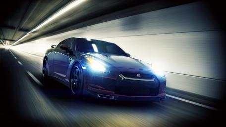 Dynamic Nissan Skyline GT-R in Motion wallpaper