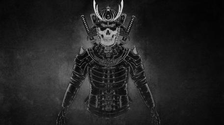 Eerie Samurai Skeleton in Monochrome Armor wallpaper