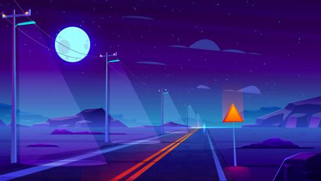Moonlit Journey on a Deserted Highway wallpaper