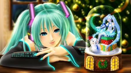 Hatsune Miku in a Magical Christmas Snow Globe wallpaper