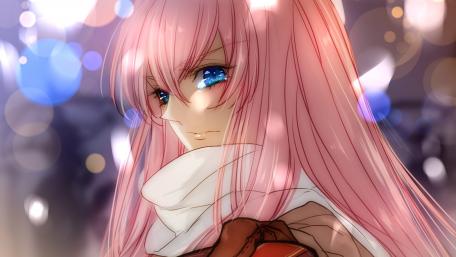 Enchanting Megurine Luka with Pink Hair in a Dreamy Setting wallpaper