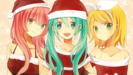 Festive Vocaloid Trio Cheer wallpaper