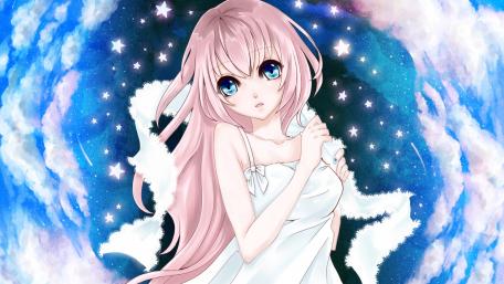 Dreamy Anime Beauty in Celestial Blue Sky wallpaper